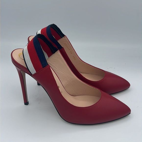 New Gucci Sylvie Red Leather Web Slingback Size 9/ 39 - Picture 12 of 12
